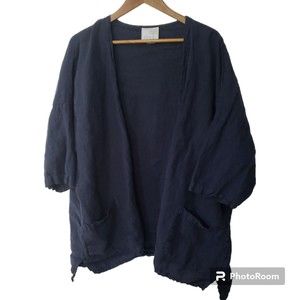 La Fixsun Blue M Linen Open Front Cardigan Pockets Lagenlook Layers Lightweight